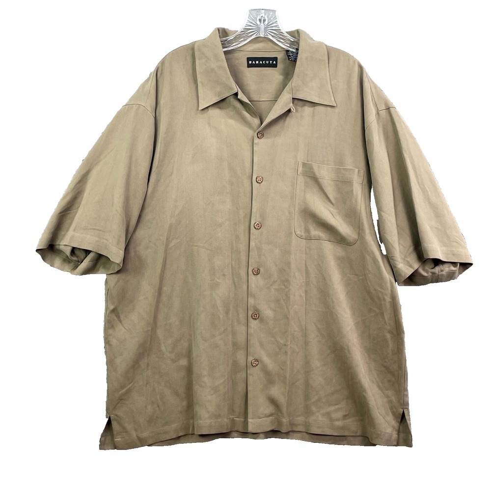 Baracuta Silk Shirt Mens 2XL Herringbone Button Up Surf Streetwear Hawaiian Camp